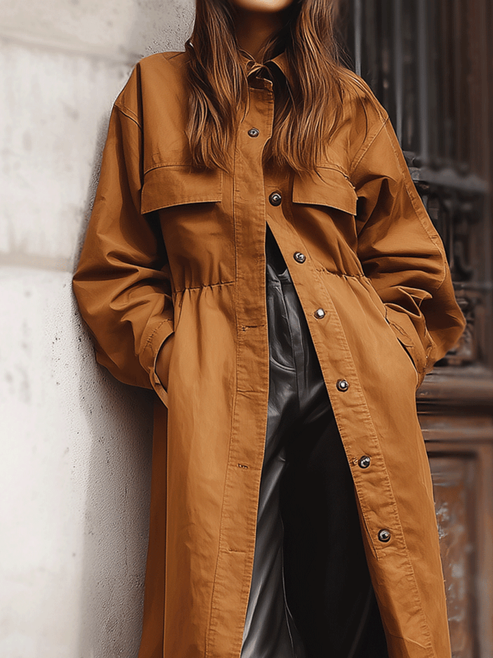 Raven | Women’s versatile long trench coat with button closure