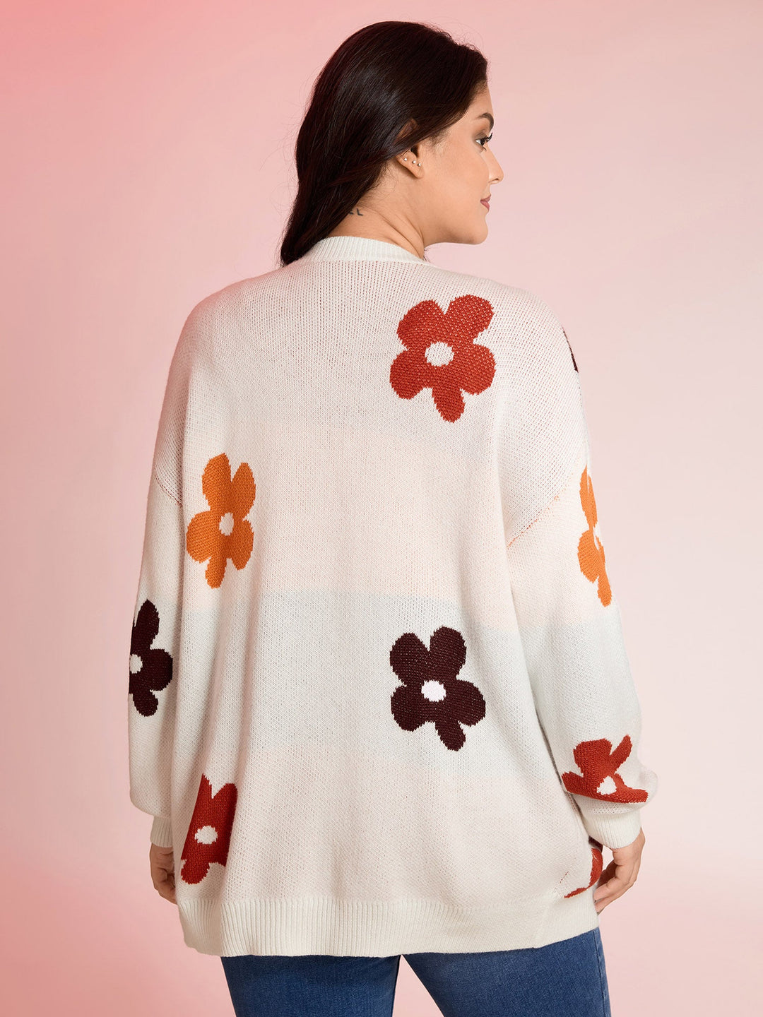 Amira | Women’s floral knit button-up cardigan with patch pockets