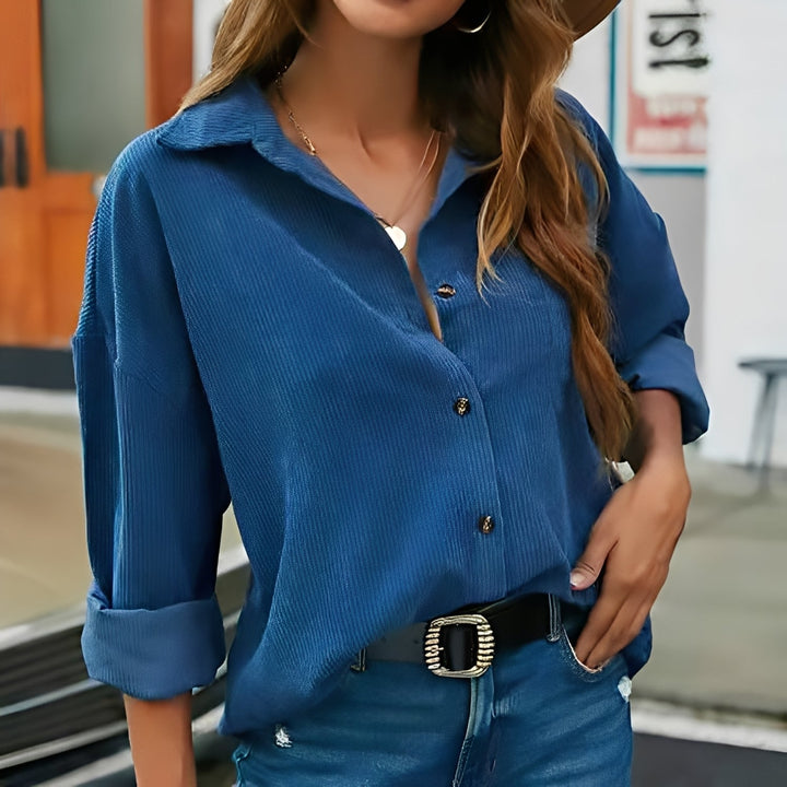 Alma | Women’s corduroy polo blouse with button-down front