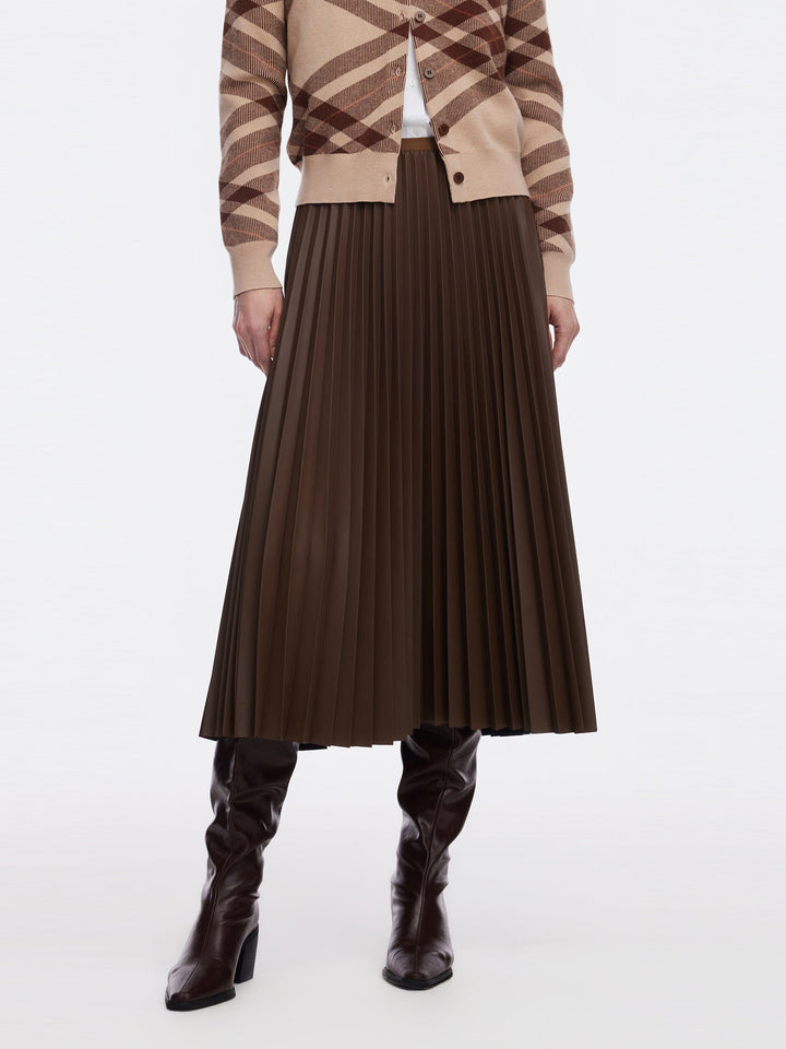 Delaney | Women's leather pleated A-line midi skirt