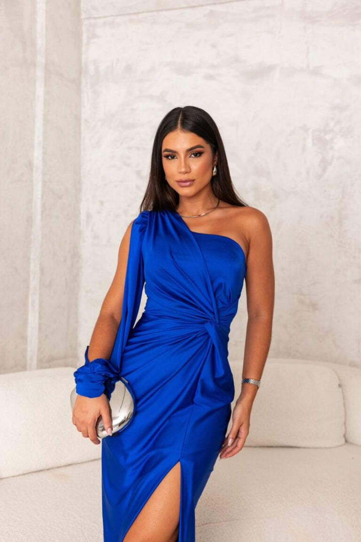 Amy | Women’s one-shoulder drape maxi dress with slit detail