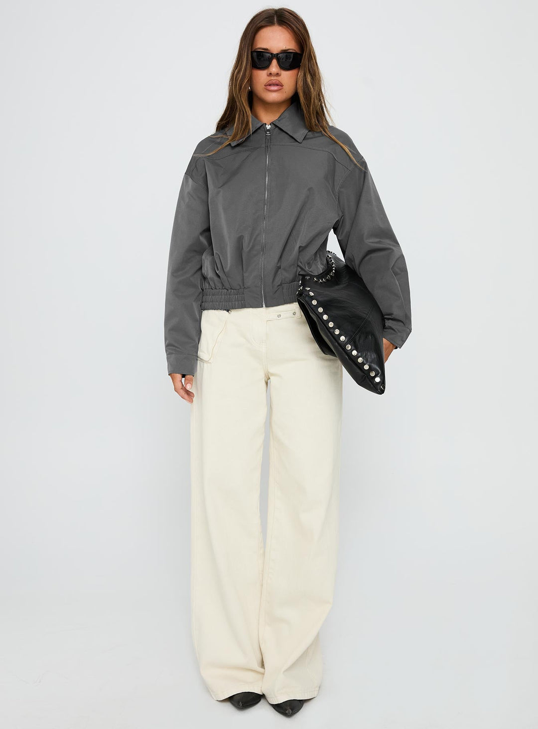 Michelle | Women’s oversized bomber jacket with zip front and ribbed waistband