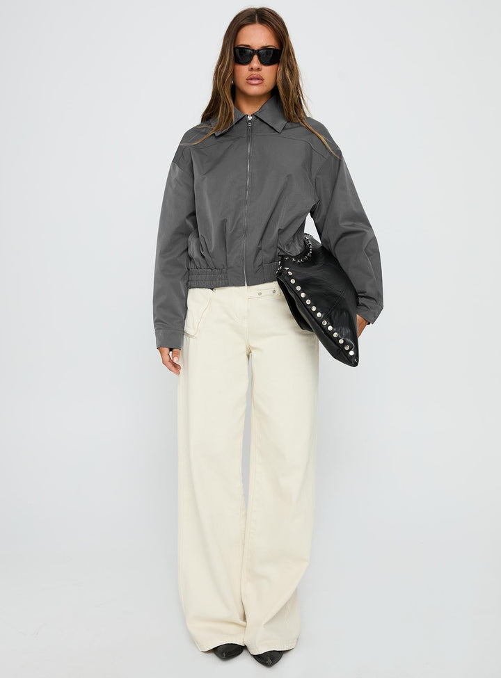 Michelle | Women’s oversized bomber jacket with zip front and ribbed waistband