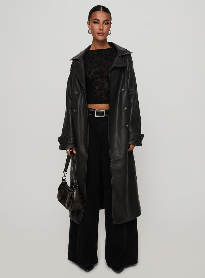 Amarah | Women’s faux leather trench coat with belt detail and epaulets