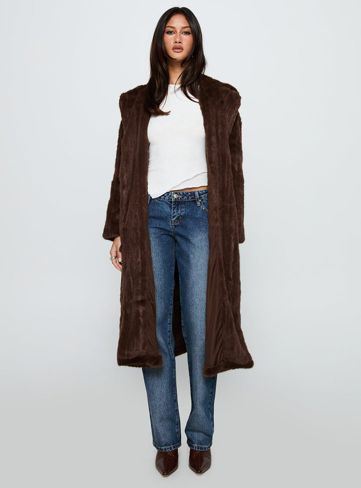 Sue | Women’s oversized faux fur trench coat with lapel collar and drop shoulders
