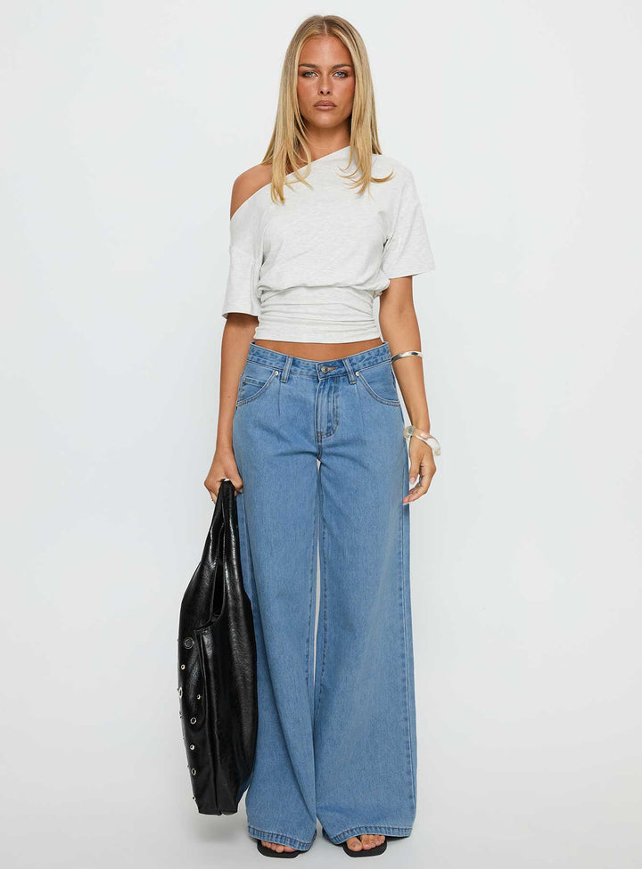 Arleen | Women’s wide-leg pleated denim jeans with belt looped waist