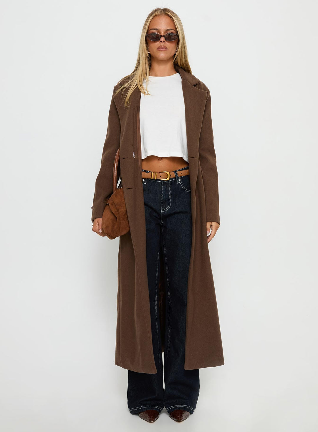 Cristy | Women’s longline trench coat with lapel collar and double button closure