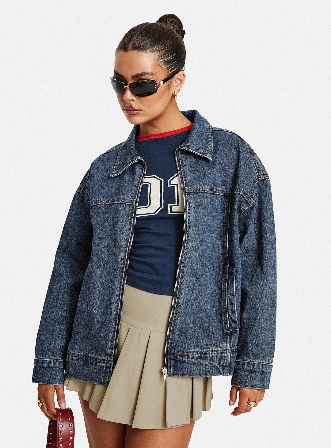 Diane | Women’s oversized denim bomber jacket with zip-up front