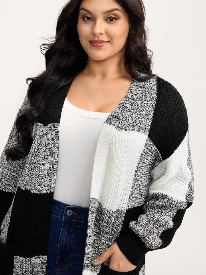 Alina | Women’s color block open-front knit cardigan with patch pockets