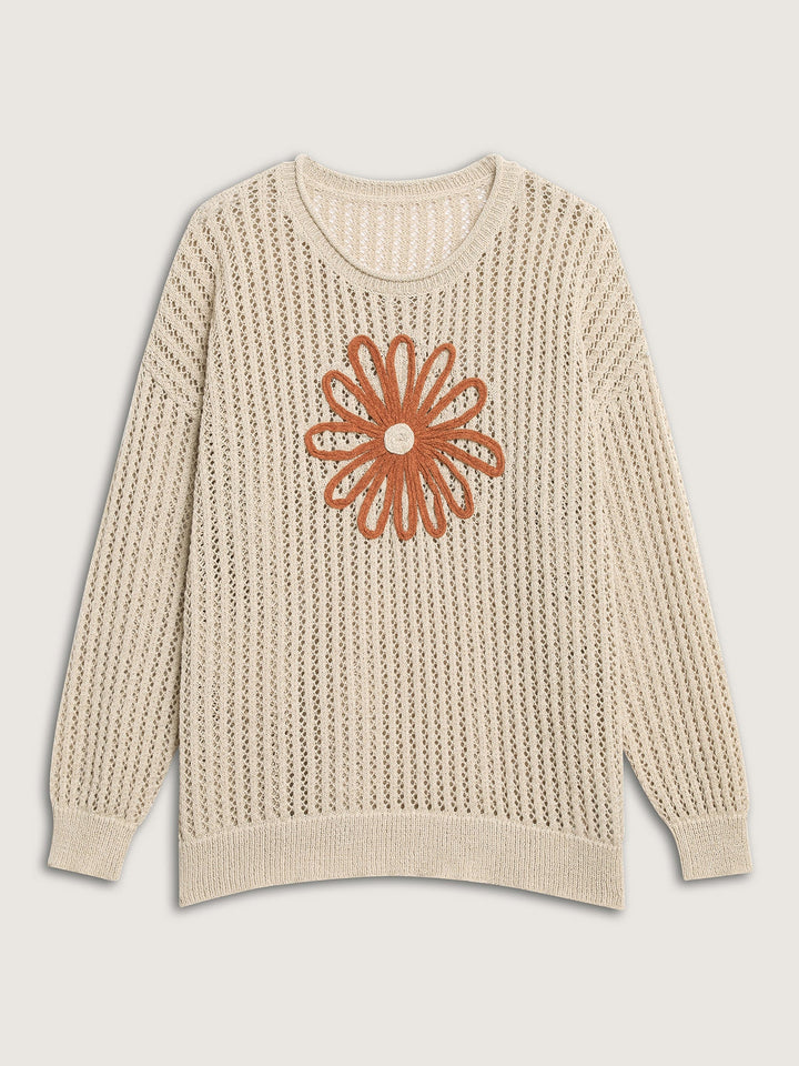 Brielle | Women’s open-knit sweater with floral embroidery