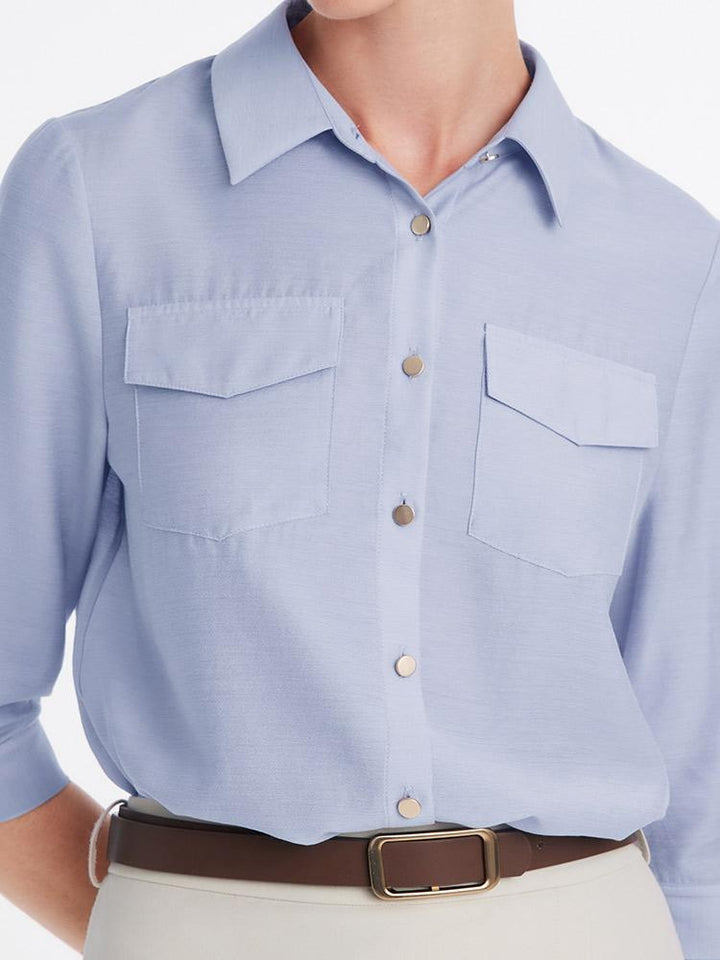 Vada | Women’s acetate shirt and asymmetric skirt set with leather belt