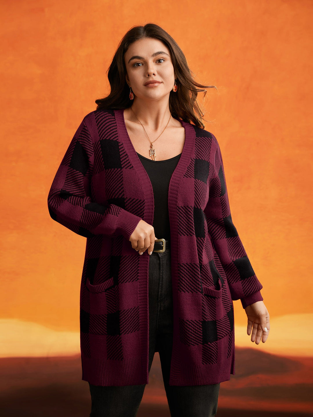 Josephine | Women’s plaid open-front cardigan with patch pockets