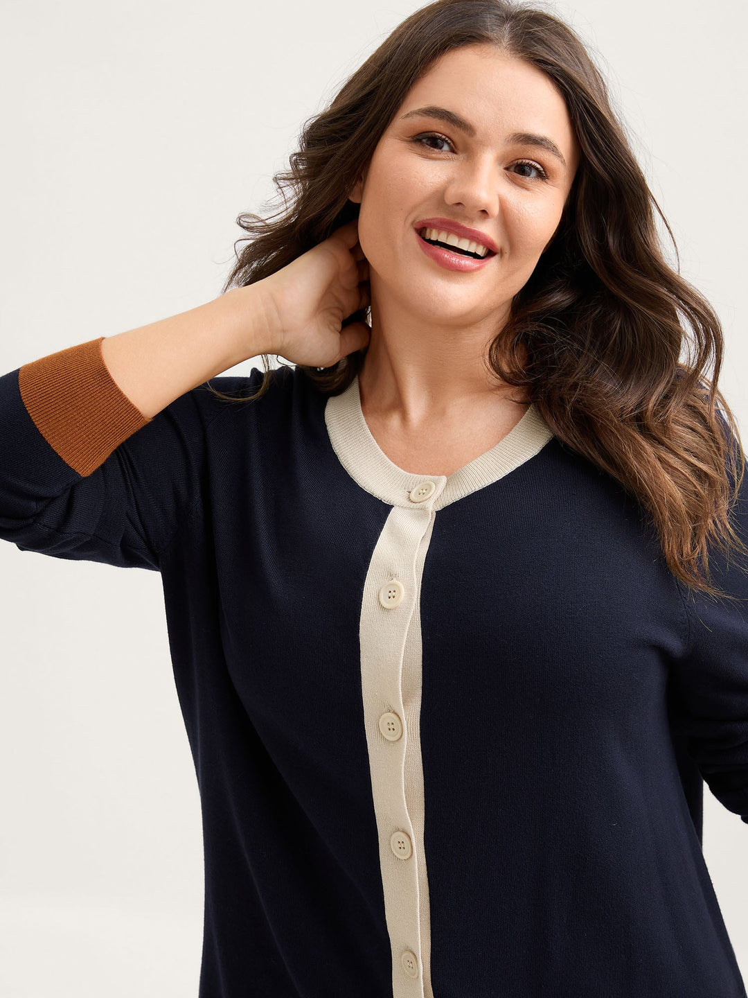 Lucia | Women’s button-front contrast trim knit cardigan