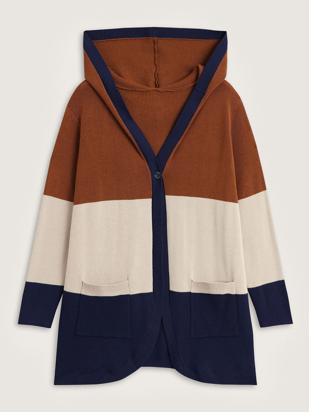 Adeline | Women’s color block hooded knit cardigan with patch pockets