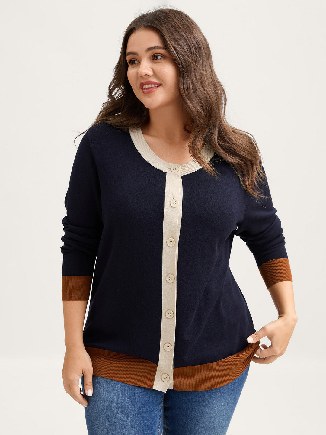 Lucia | Women’s button-front contrast trim knit cardigan