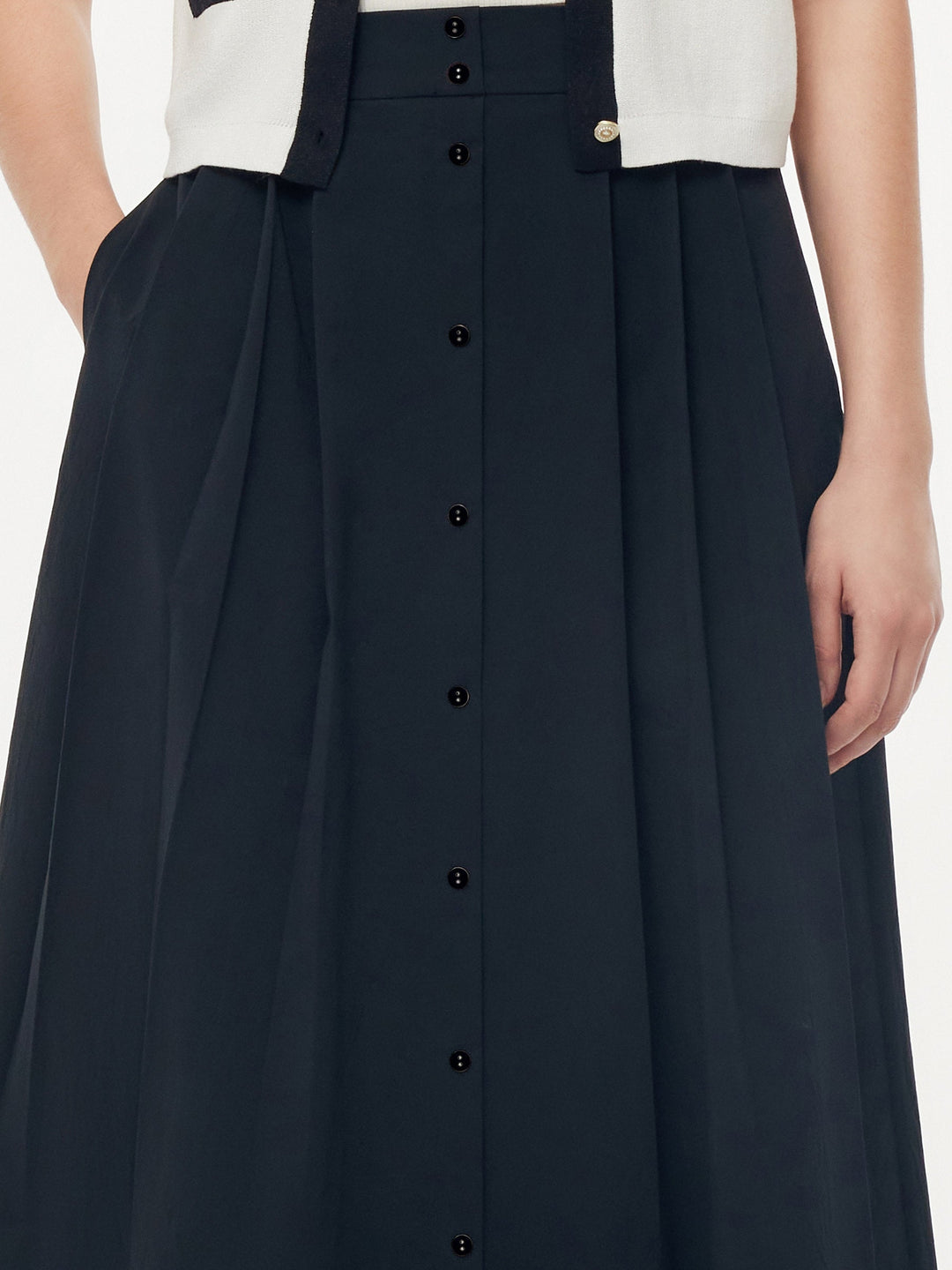 Kiara | Women's A-line pleated maxi skirt with shell buttons