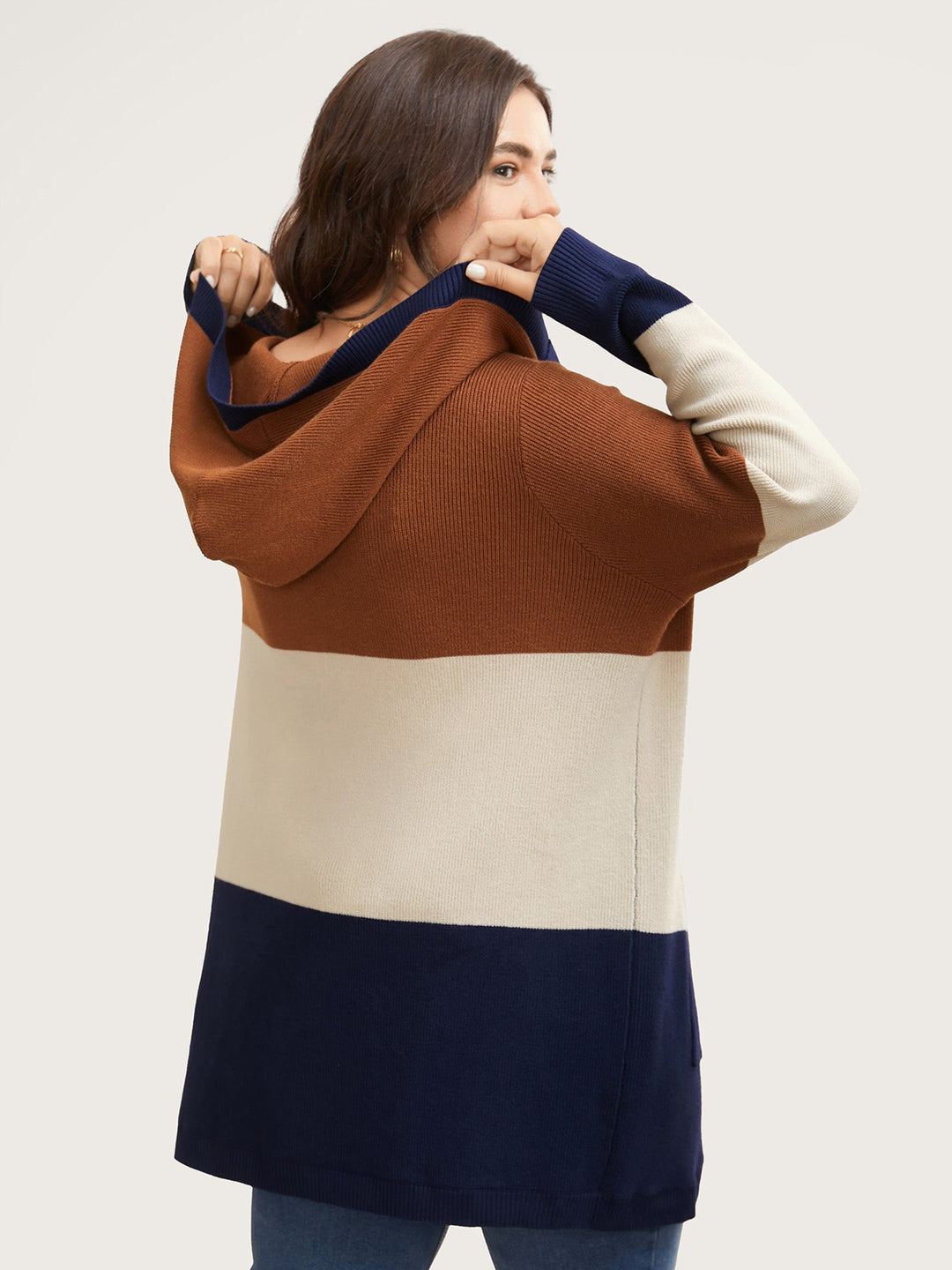 Adeline | Women’s color block hooded knit cardigan with patch pockets
