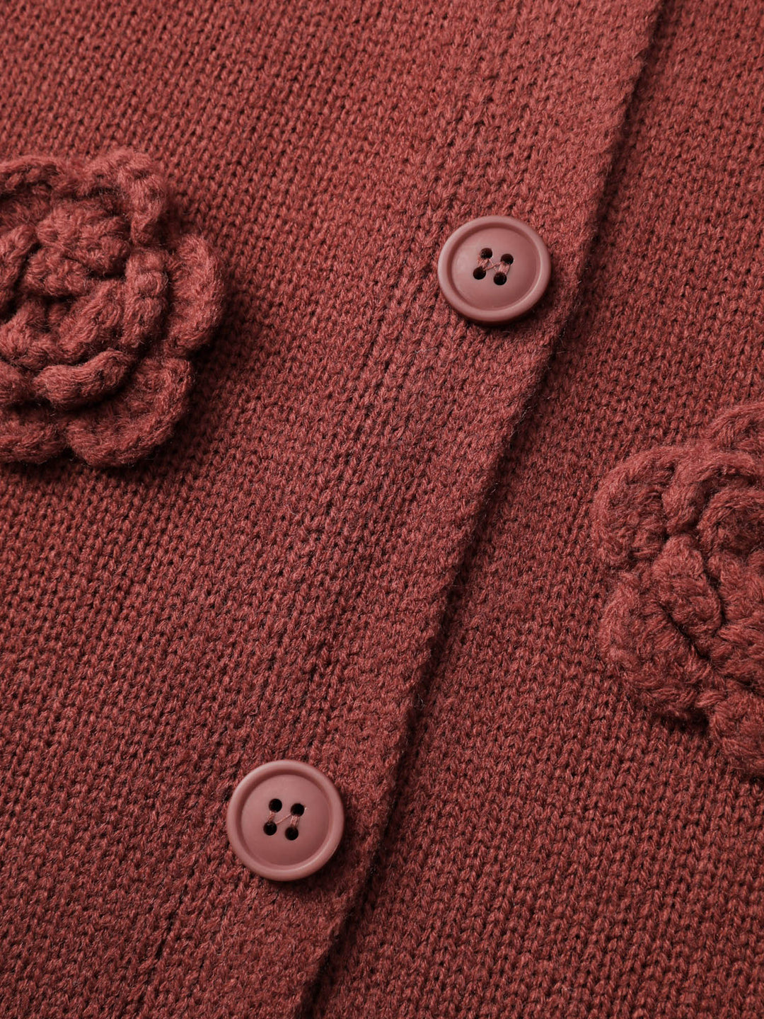 Samantha | Women's 3D floral pattern round neck knit cardigan with ribbed trims