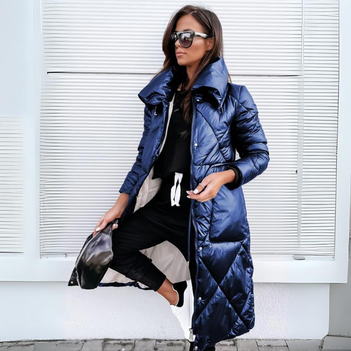 Amelia | Women’s elegant long quilted coat with glossy finish