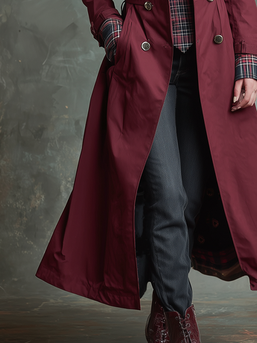 Melina | Women’s retro trench coat with pockets and long sleeves
