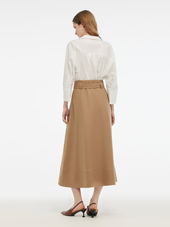 Noelle | Women's worsted wool gathered waist flared skirt with belt