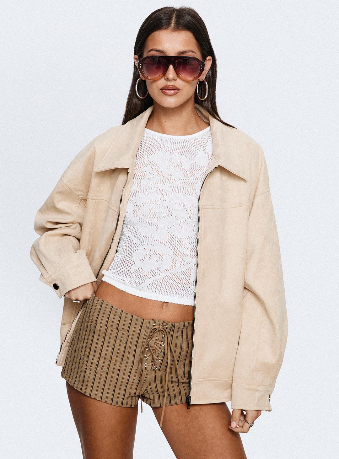 Juliee | Women’s oversized  faux suede zip-up bomber jacket