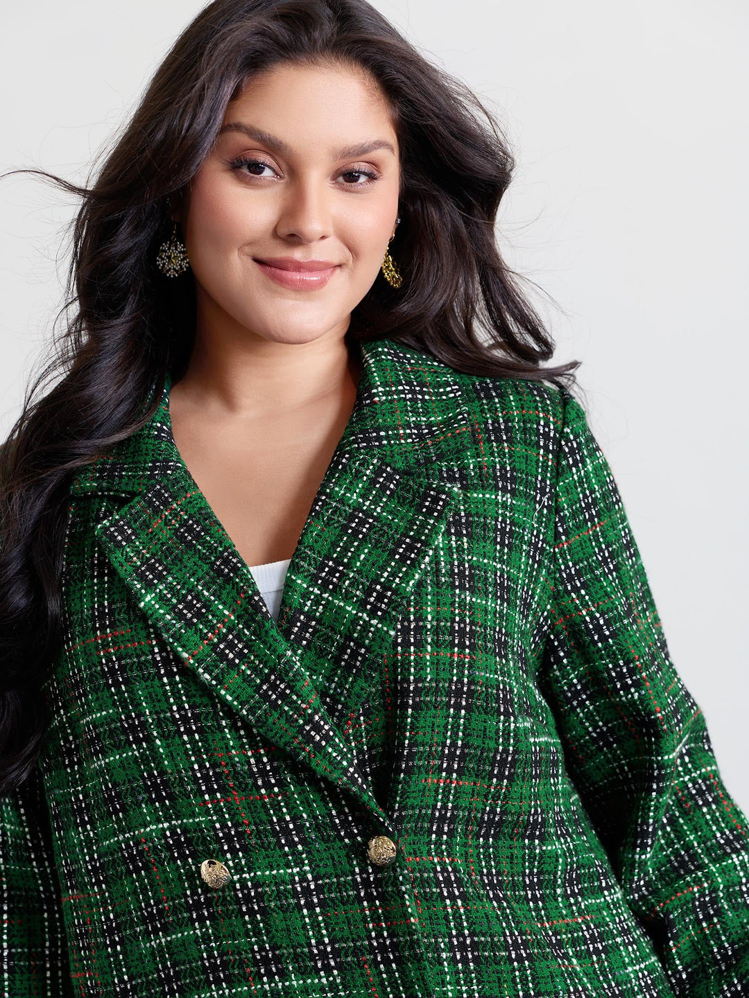 Genevieve | Women’s plaid double-breasted tweed blazer