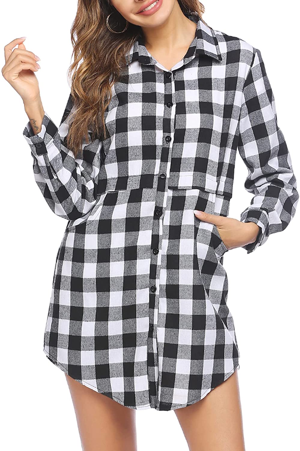 Miles | Women’s flannel plaid polo with button closure