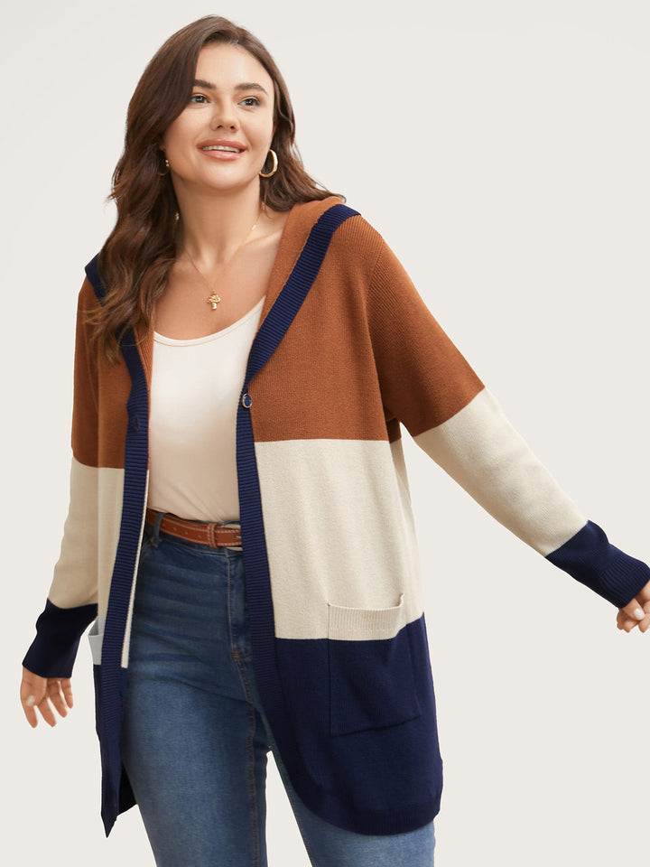 Adeline | Women’s color block hooded knit cardigan with patch pockets