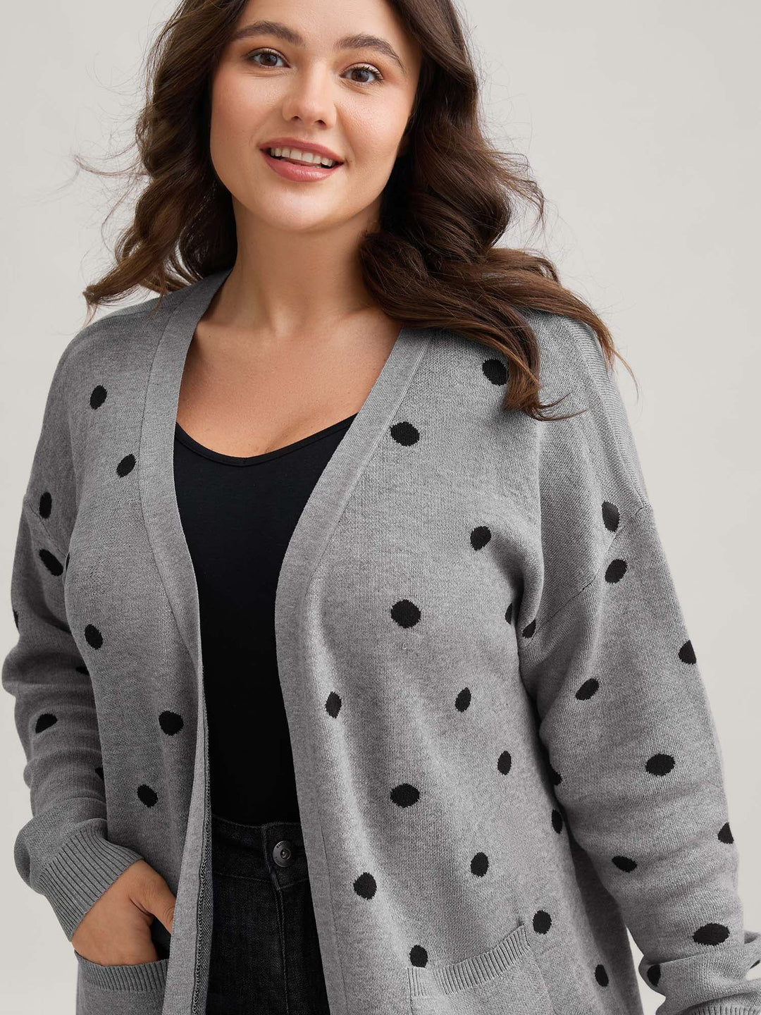 Imogen | Women’s polka dot open-front knit cardigan