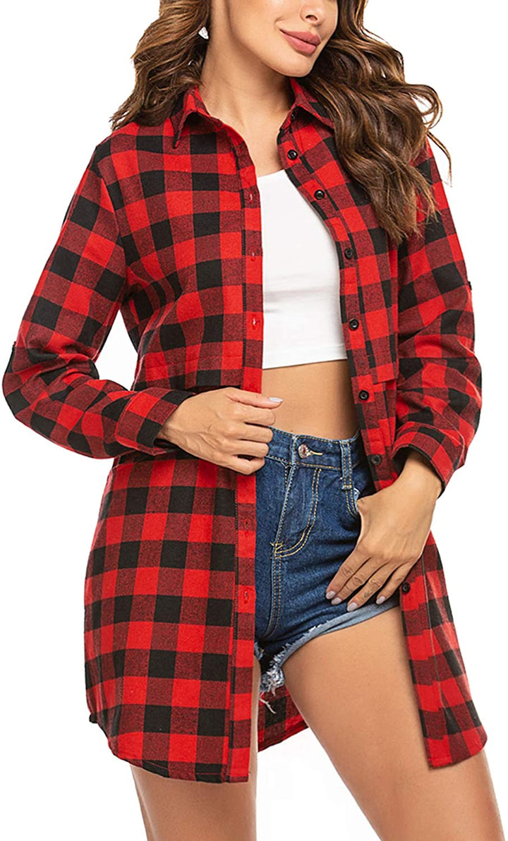 Miles | Women’s flannel plaid polo with button closure