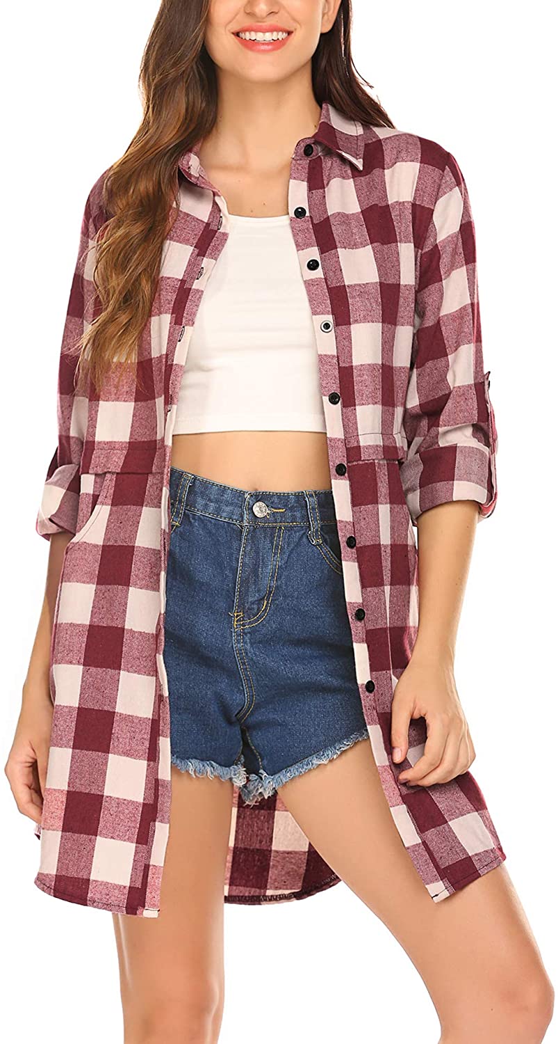 Miles | Women’s flannel plaid polo with button closure