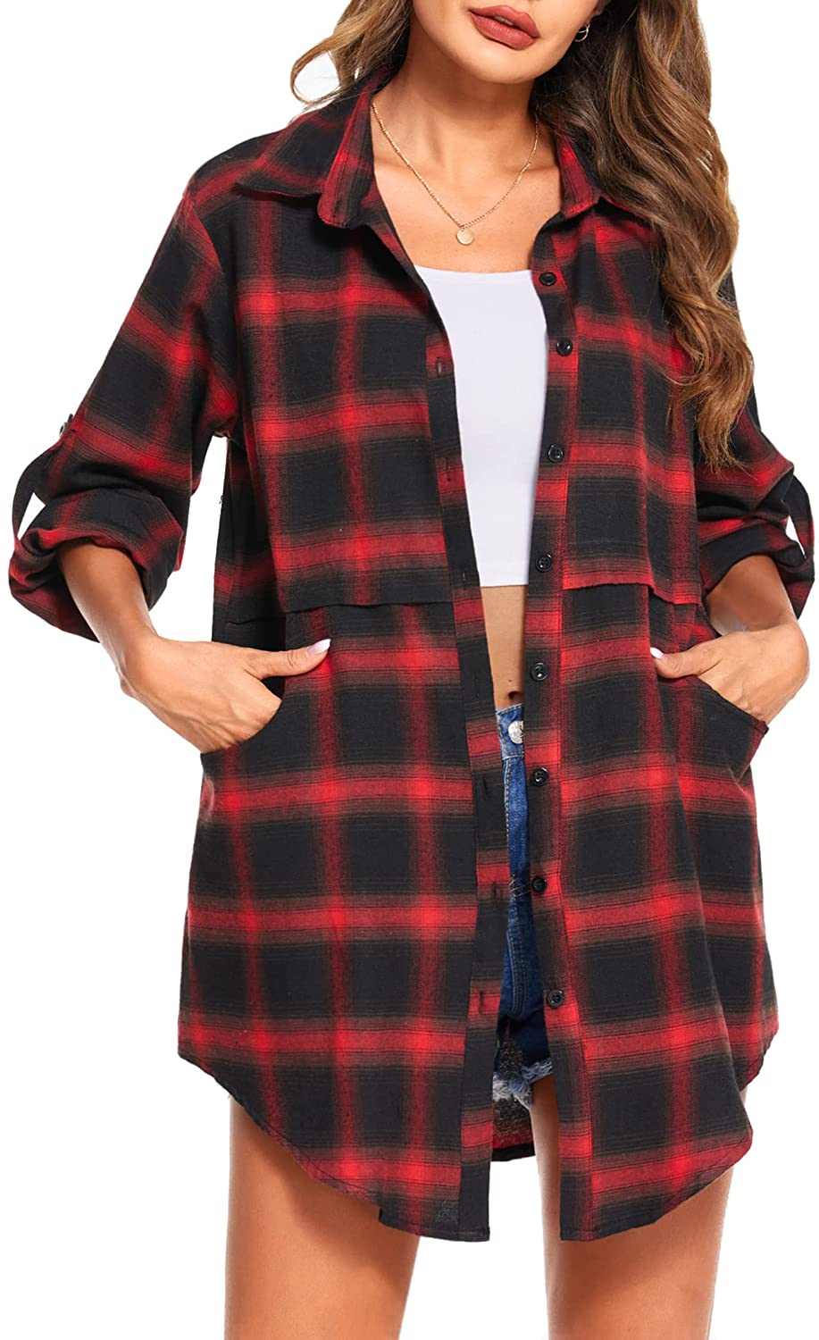 Miles | Women’s flannel plaid polo with button closure