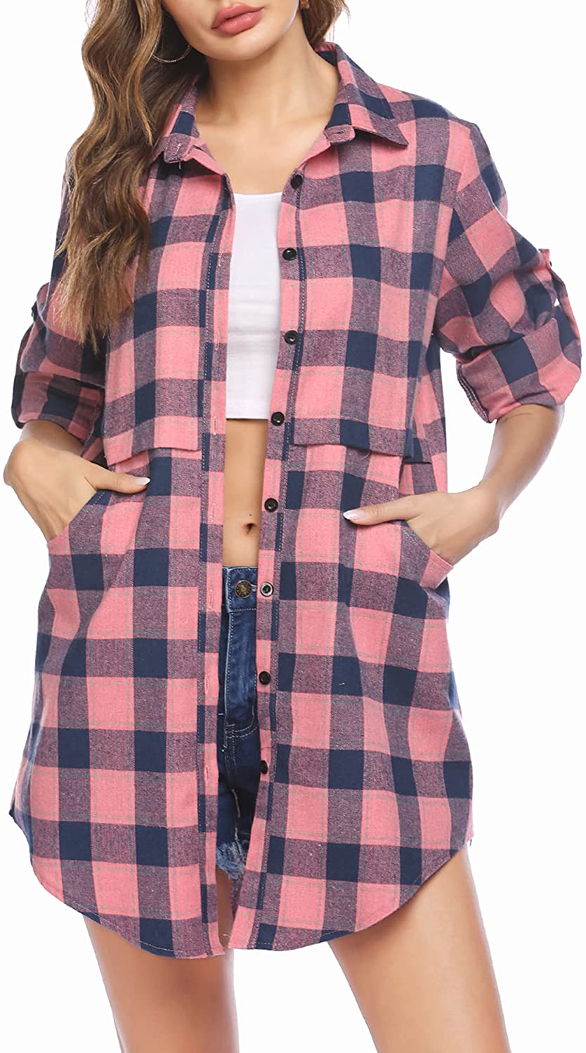 Miles | Women’s flannel plaid polo with button closure