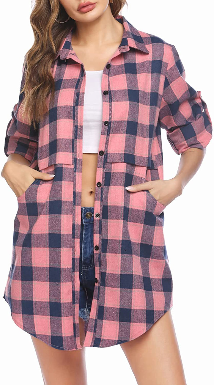 Miles | Women’s flannel plaid polo with button closure
