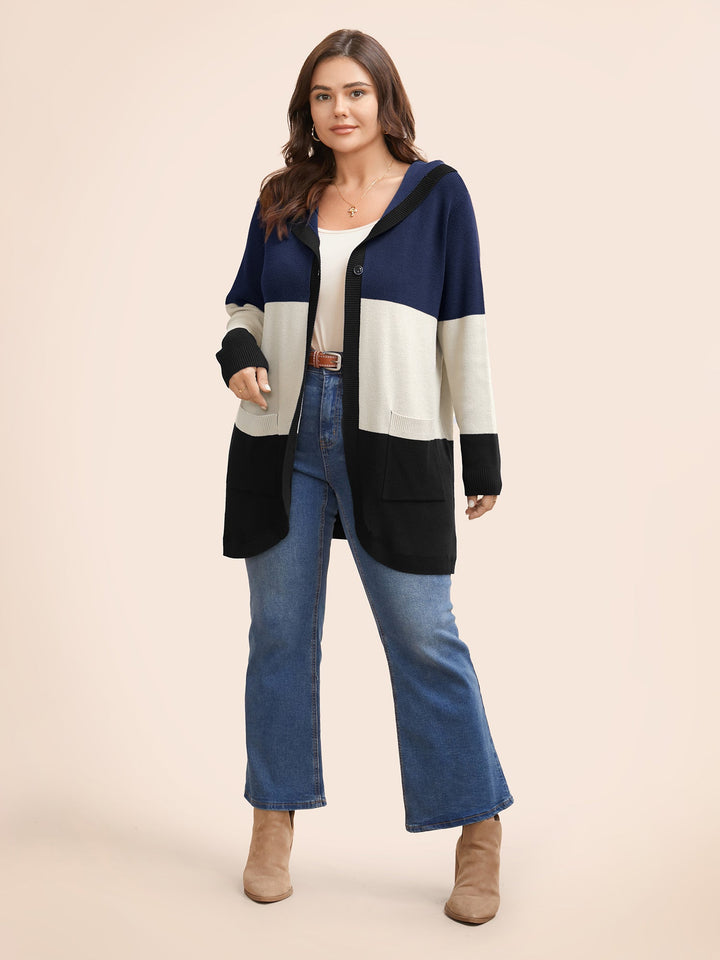 Adeline | Women’s color block hooded knit cardigan with patch pockets