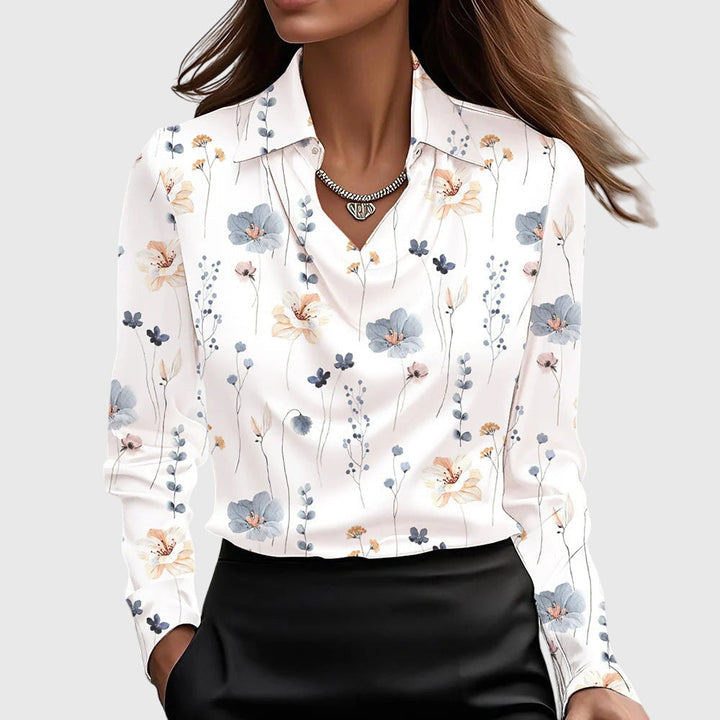 Sylvie | Glossy blouse with pleated neckline