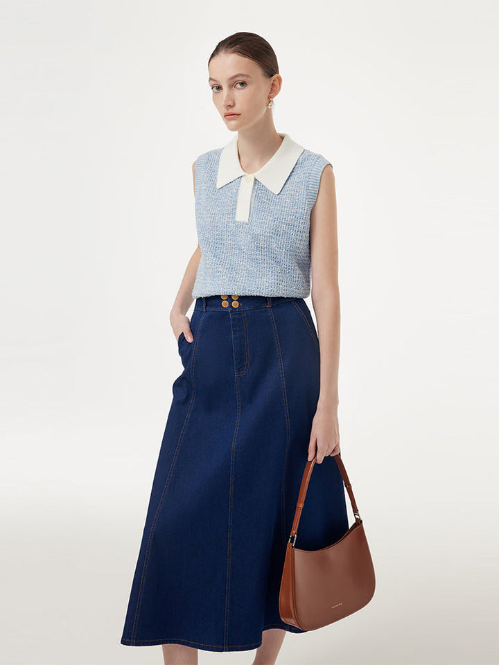 Nyla | Women’s adjustable high-waisted A-line denim midi skirt
