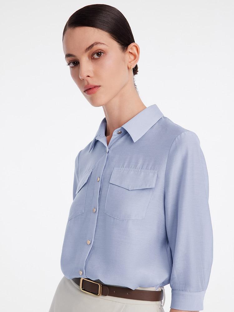 Vada | Women’s acetate shirt and asymmetric skirt set with leather belt