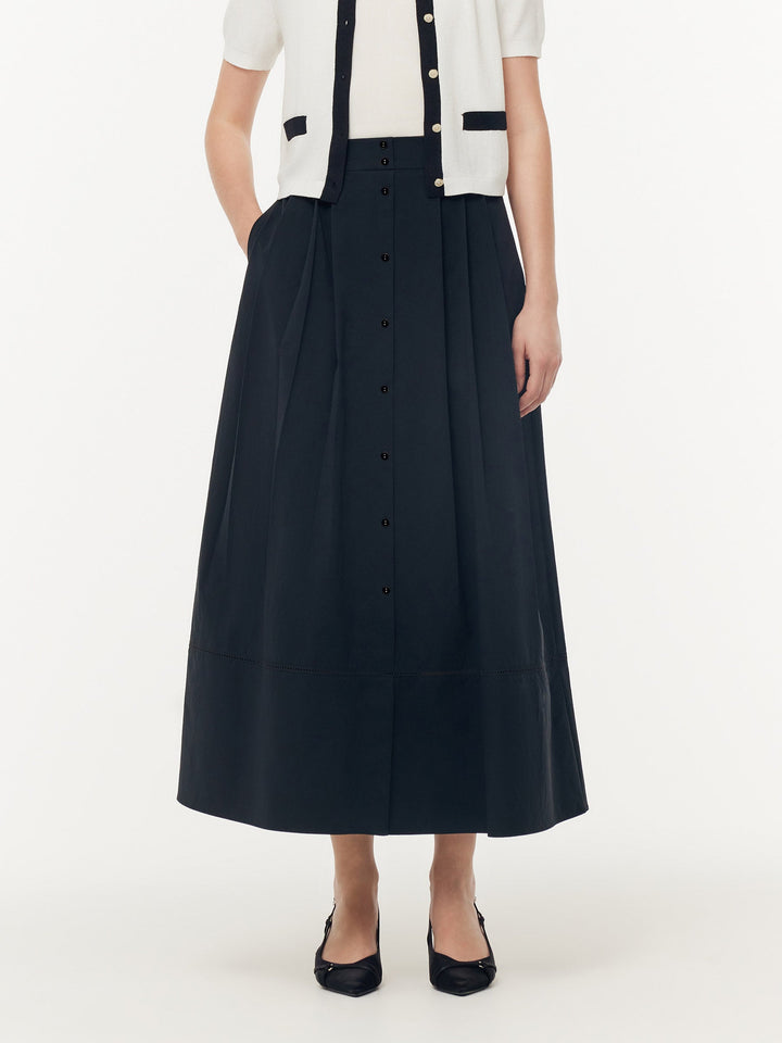 Kiara | Women's A-line pleated maxi skirt with shell buttons