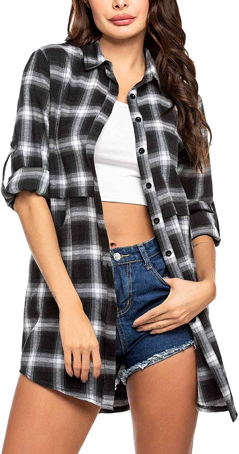 Miles | Women’s flannel plaid polo with button closure