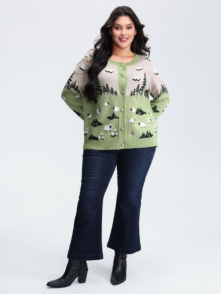 Magnolia | Women’s knit button-up cardigan with scenic sheep pattern