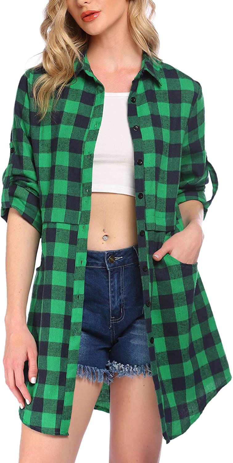 Miles | Women’s flannel plaid polo with button closure