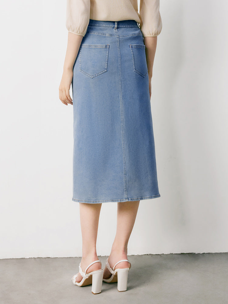 Elouise | Women’s high-waist denim midi skirt with front slit