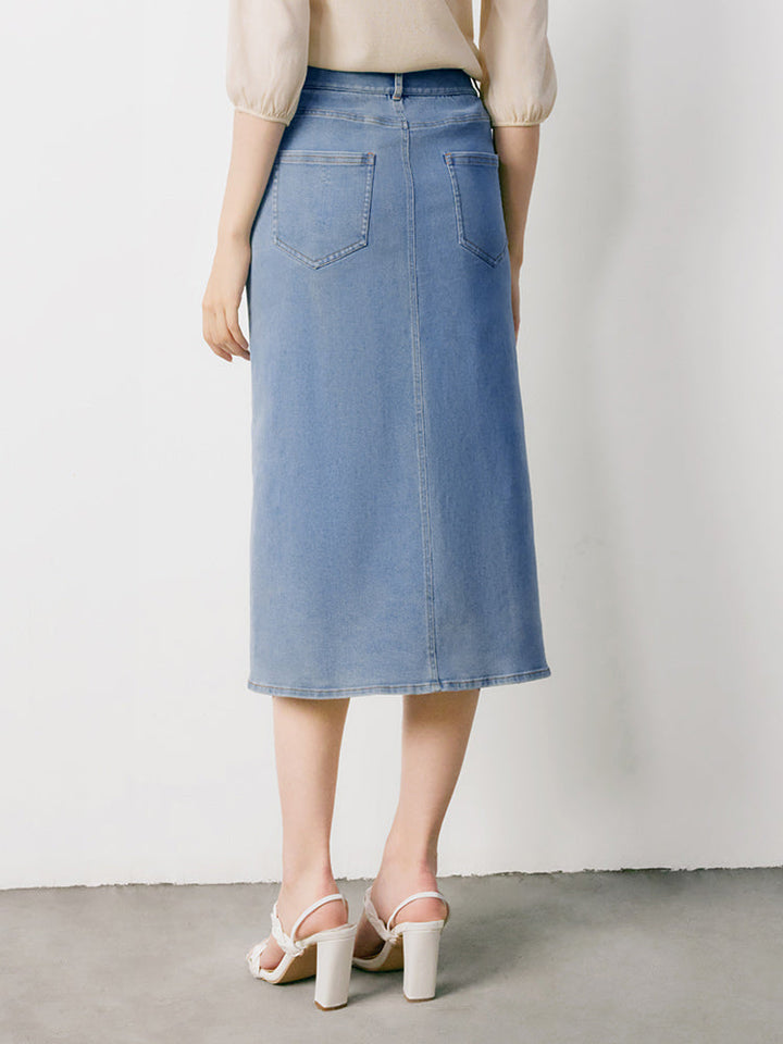 Elouise | Women’s high-waist denim midi skirt with front slit