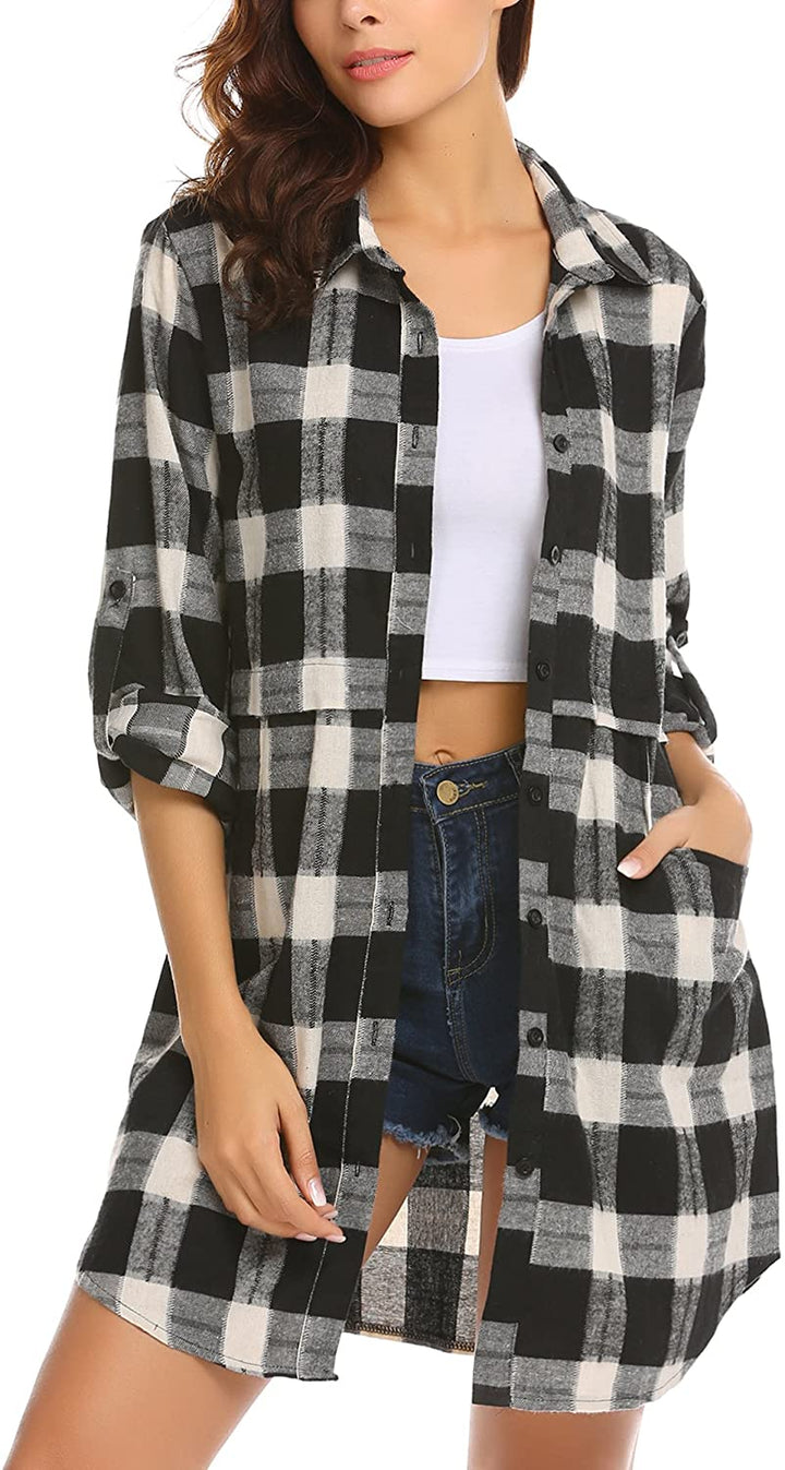 Miles | Women’s flannel plaid polo with button closure