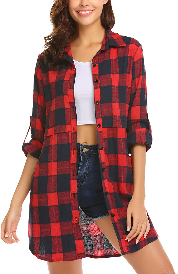 Miles | Women’s flannel plaid polo with button closure