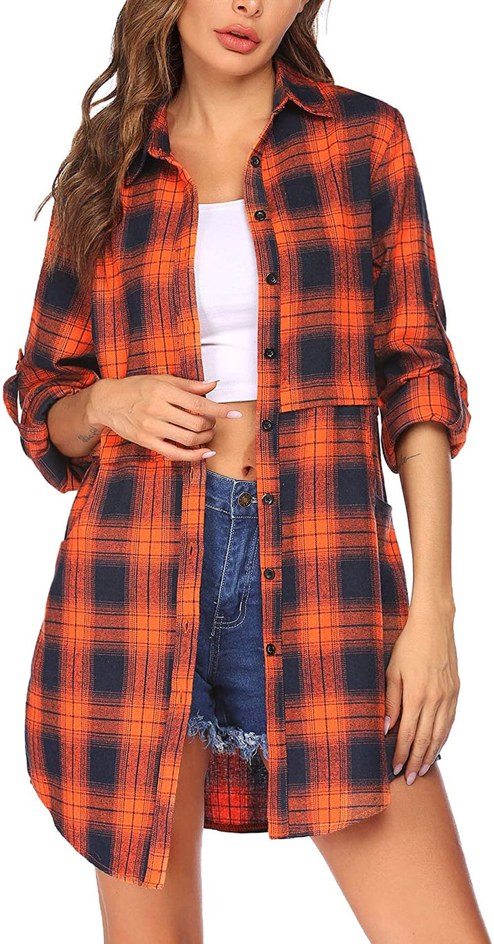 Miles | Women’s flannel plaid polo with button closure