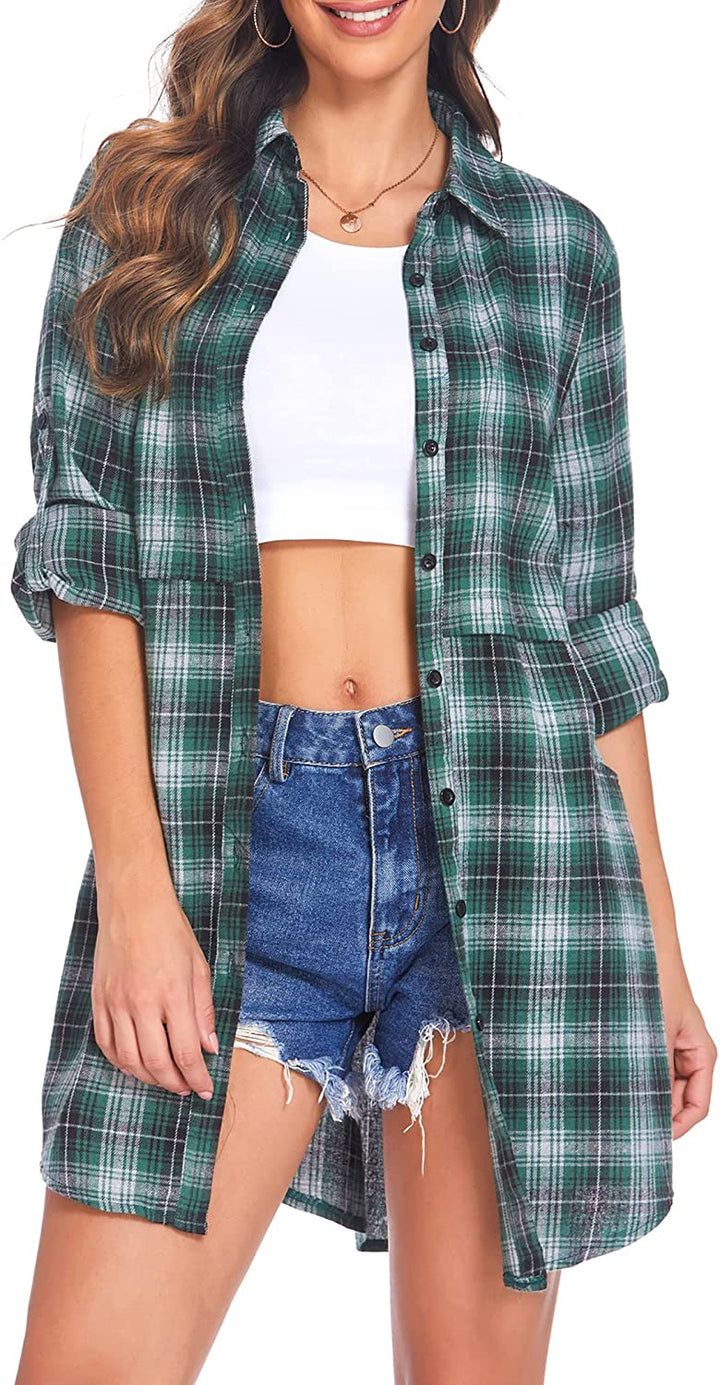 Miles | Women’s flannel plaid polo with button closure