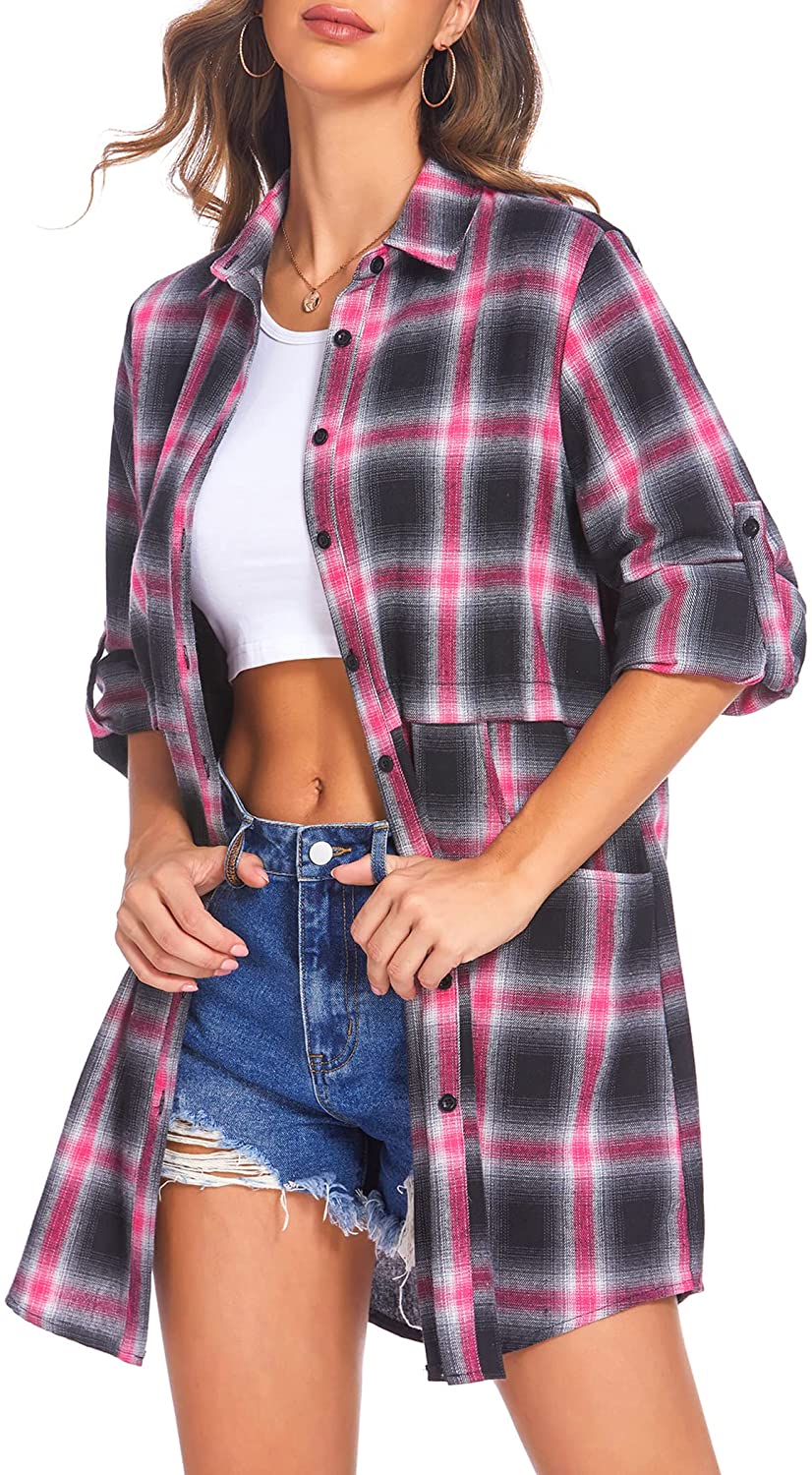 Miles | Women’s flannel plaid polo with button closure